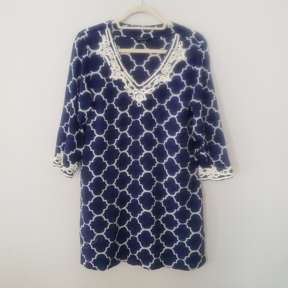 Lands End Coastal Cover Up Short Dress MEDIUM Nautical Beachy New England Resort